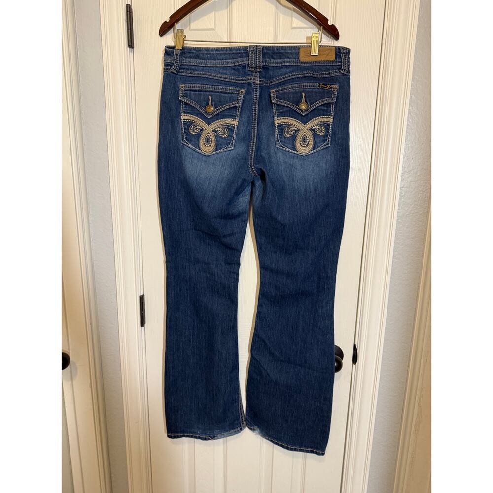 Seven7 Womens Embroidered Flap Pocket Bootcut Jeans Size 14 Dark Wash Western